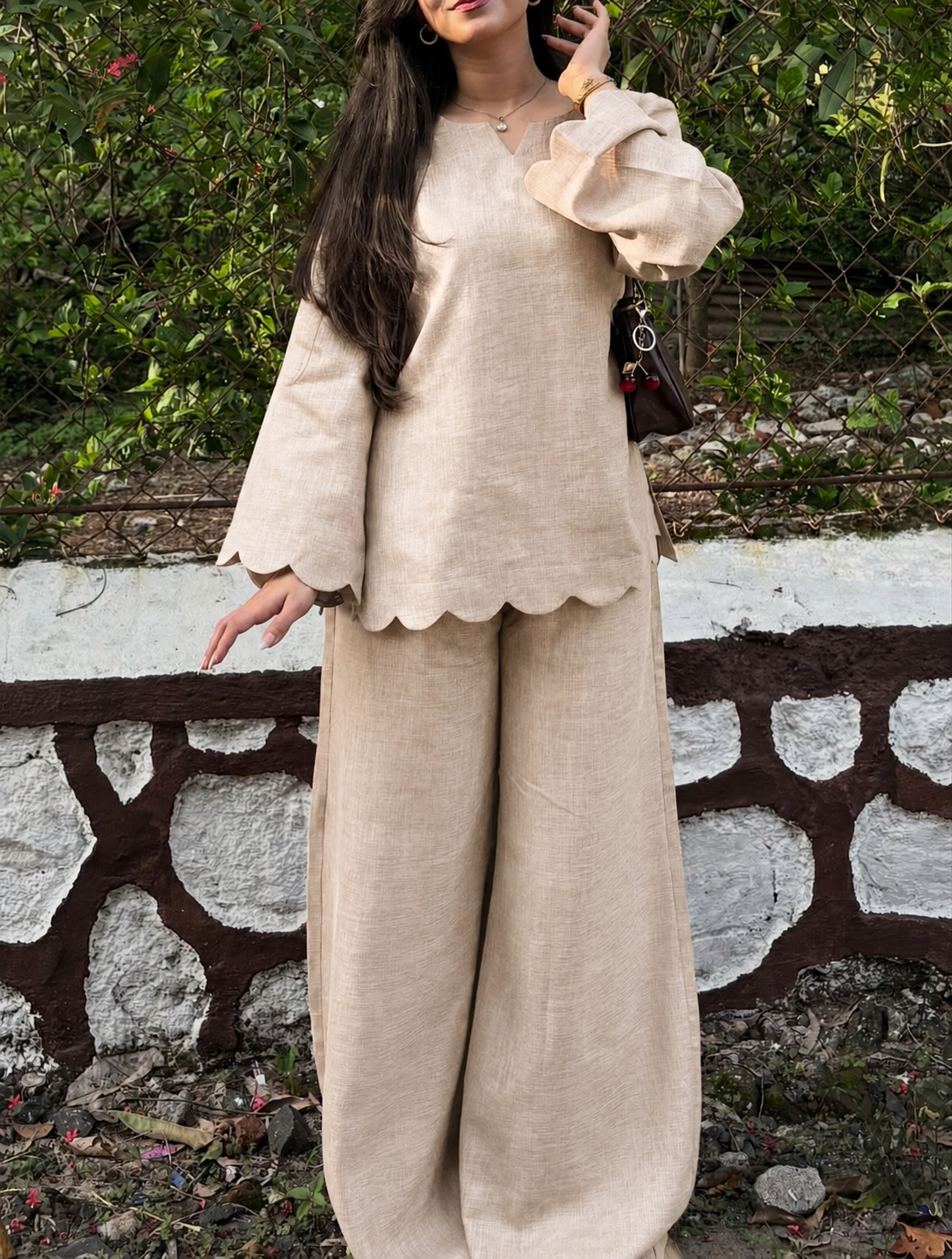 Scallop-Trim Co-Ord Set for Women