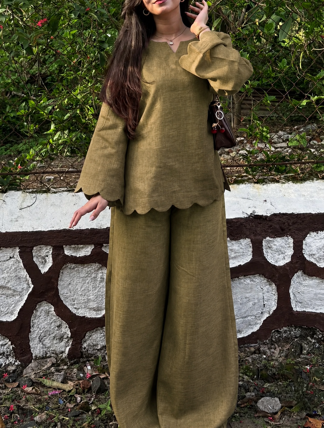 Scallop-Trim Co-Ord Set for Women