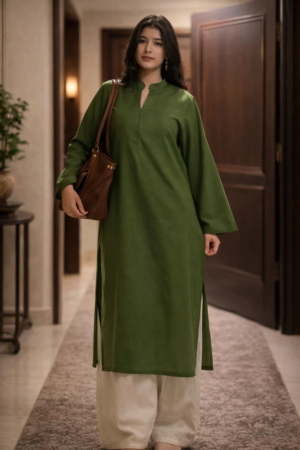 Women's Elegant Solid Cotton Kurta Set