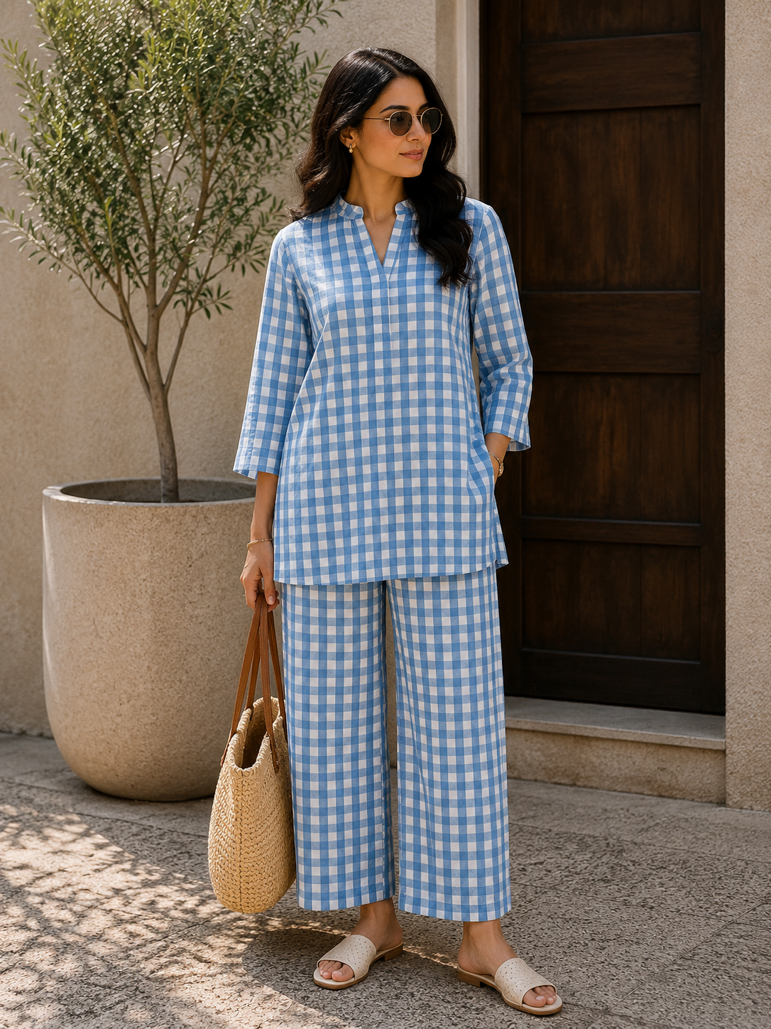 Midnight Checks Cotton Co-ord Set for Women