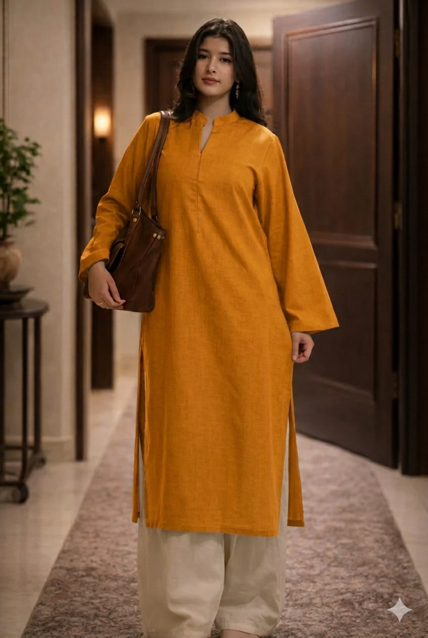 Women's Elegant Solid Cotton Kurta Set