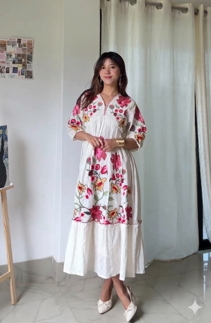 Rosabelle Bloom Embroidered Cotton Maxi Dress