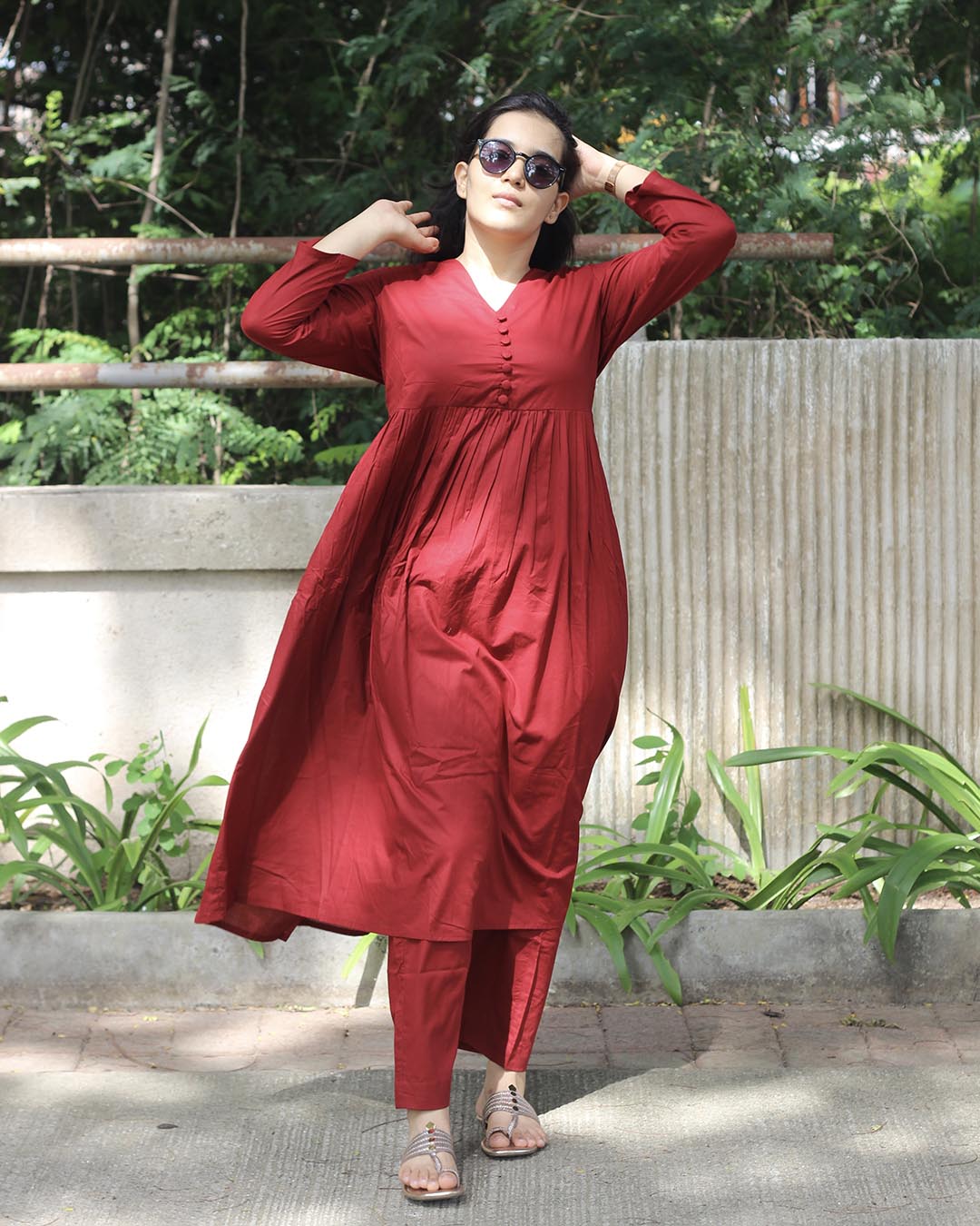 Red Cotton Kurta Set