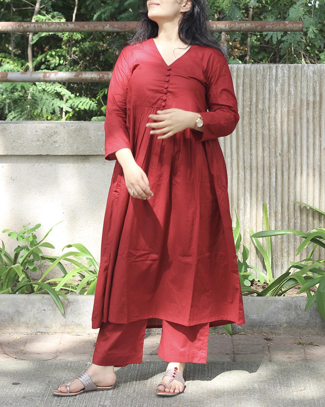 Red Cotton Kurta Set