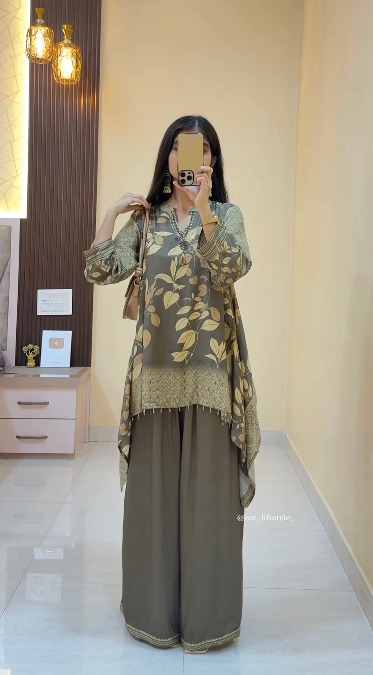 Elegant Leaf Print Ethnic Co-Ord Set
