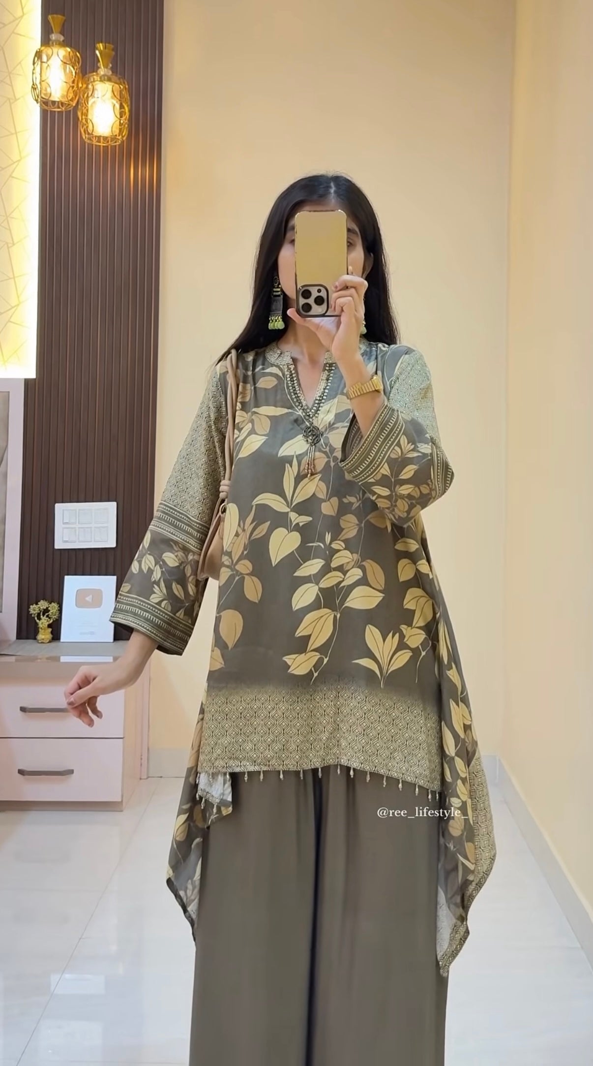 Elegant Leaf Print Ethnic Co-Ord Set