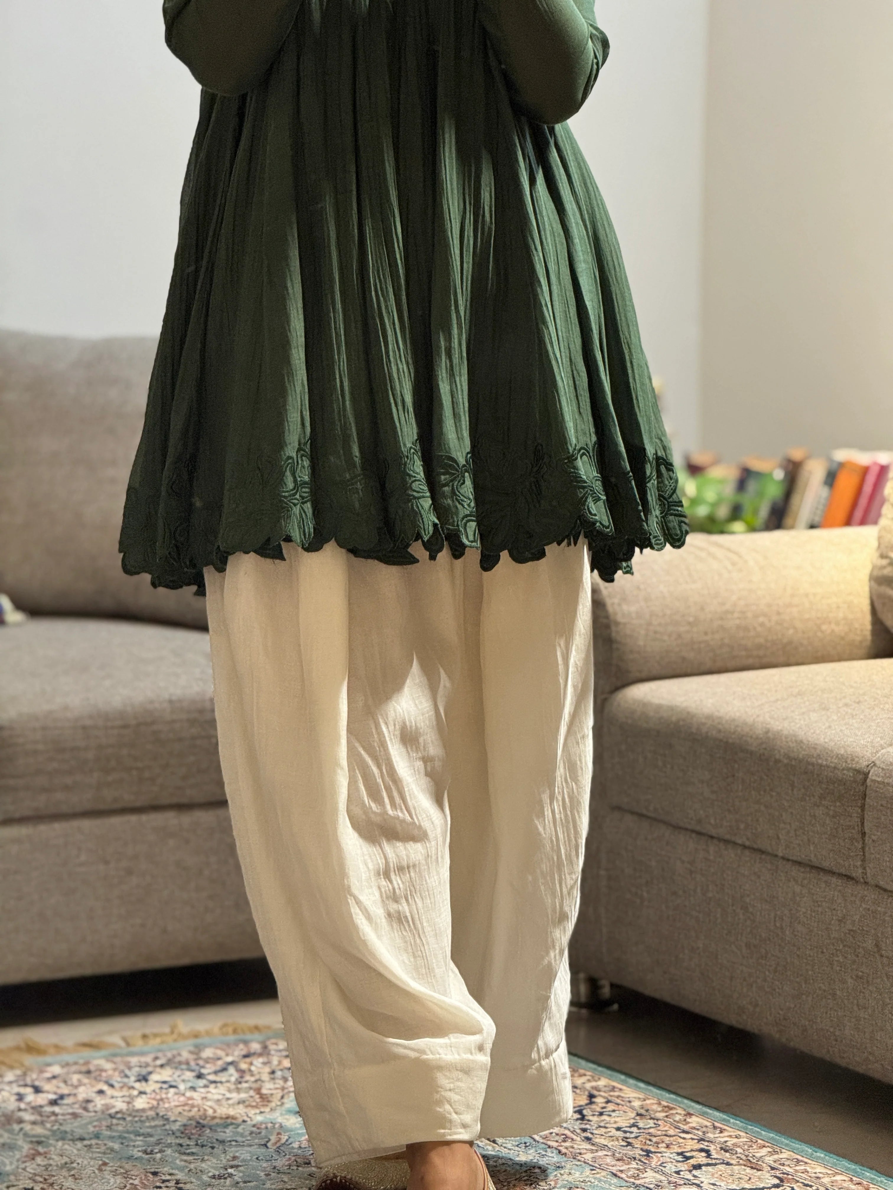 Emerald Bloom Embroidered Gathered Co-ord Set