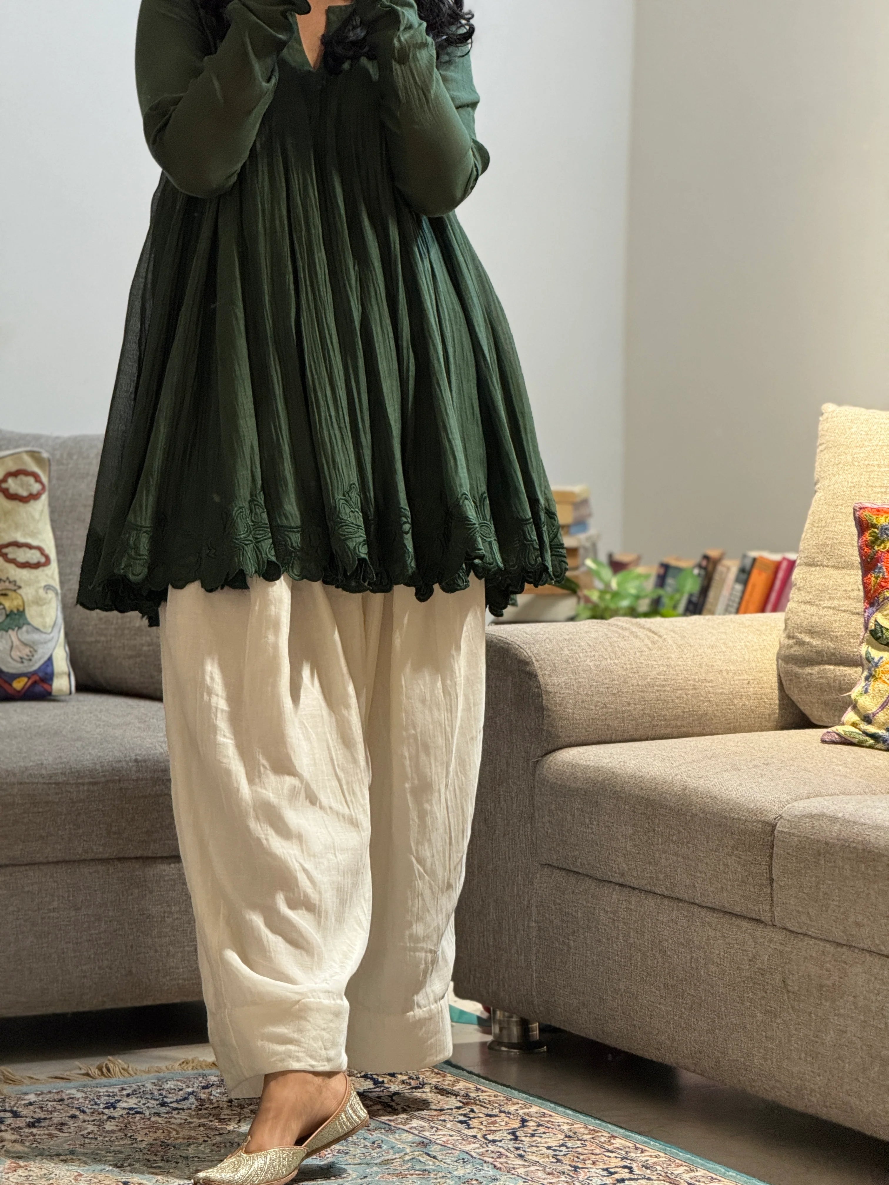 Emerald Bloom Embroidered Gathered Co-ord Set