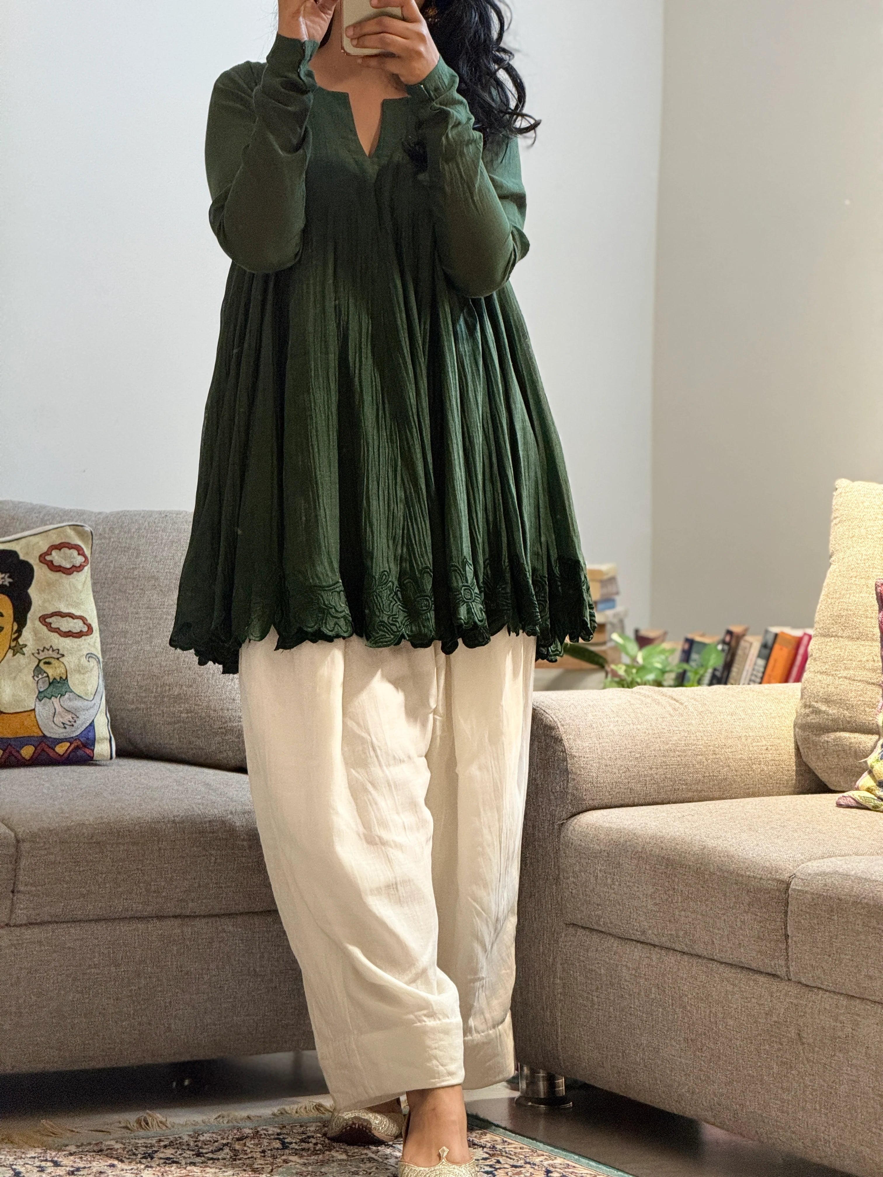 Emerald Bloom Embroidered Gathered Co-ord Set