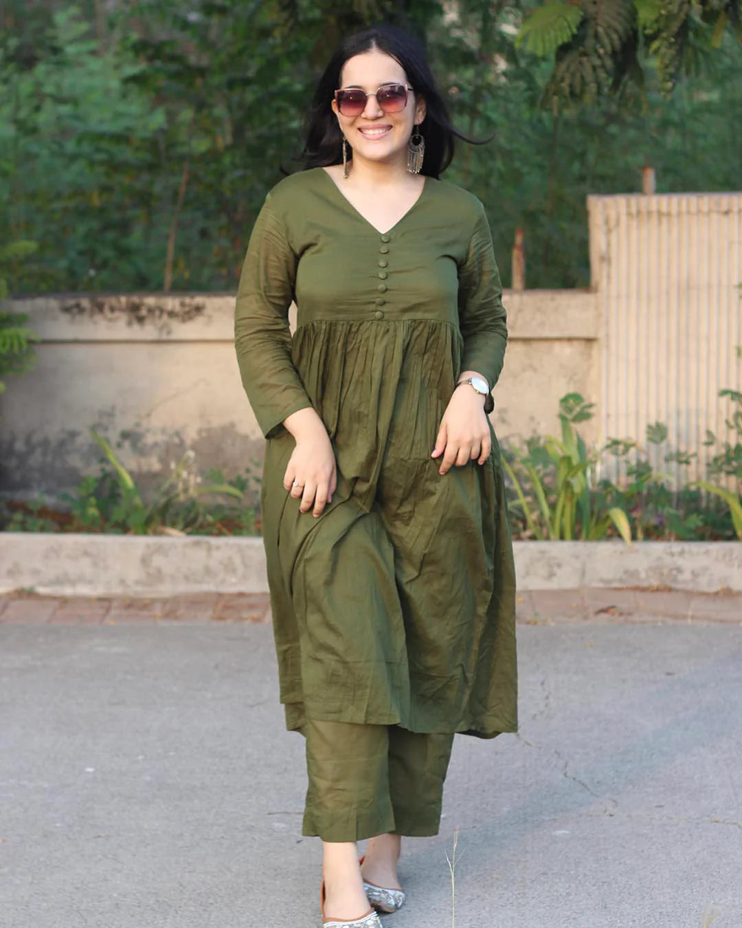Green Cotton Kurta Set