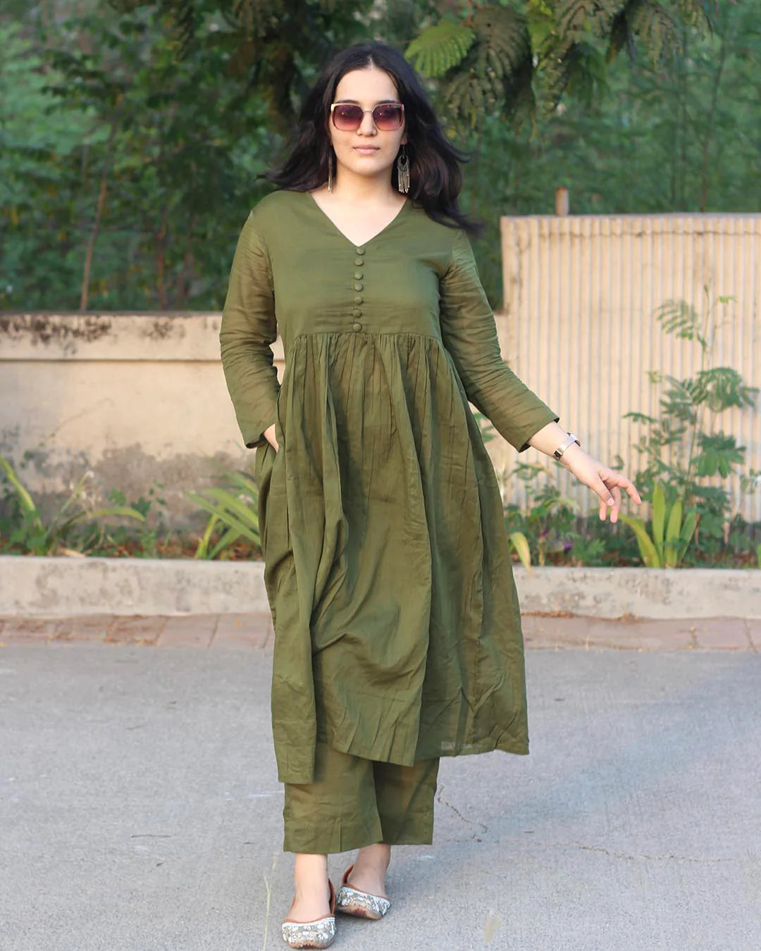 Green Cotton Kurta Set
