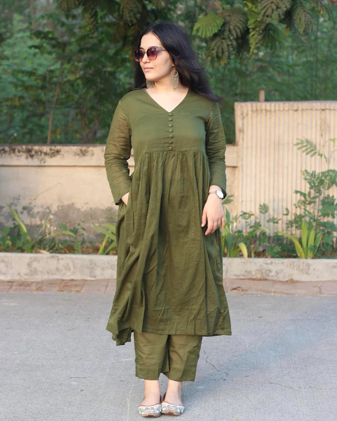 Green Cotton Kurta Set