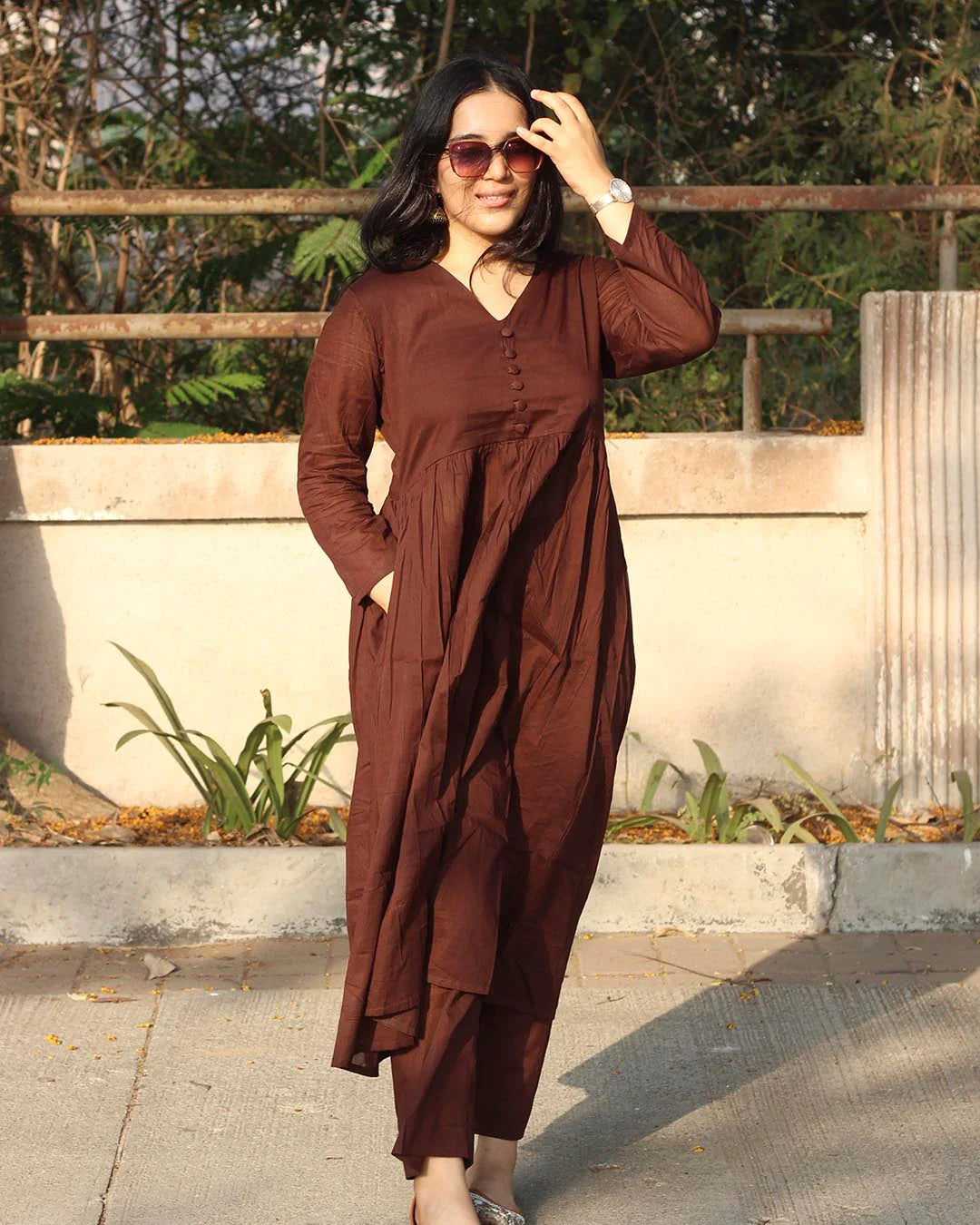 Brown Cotton Kurta Set
