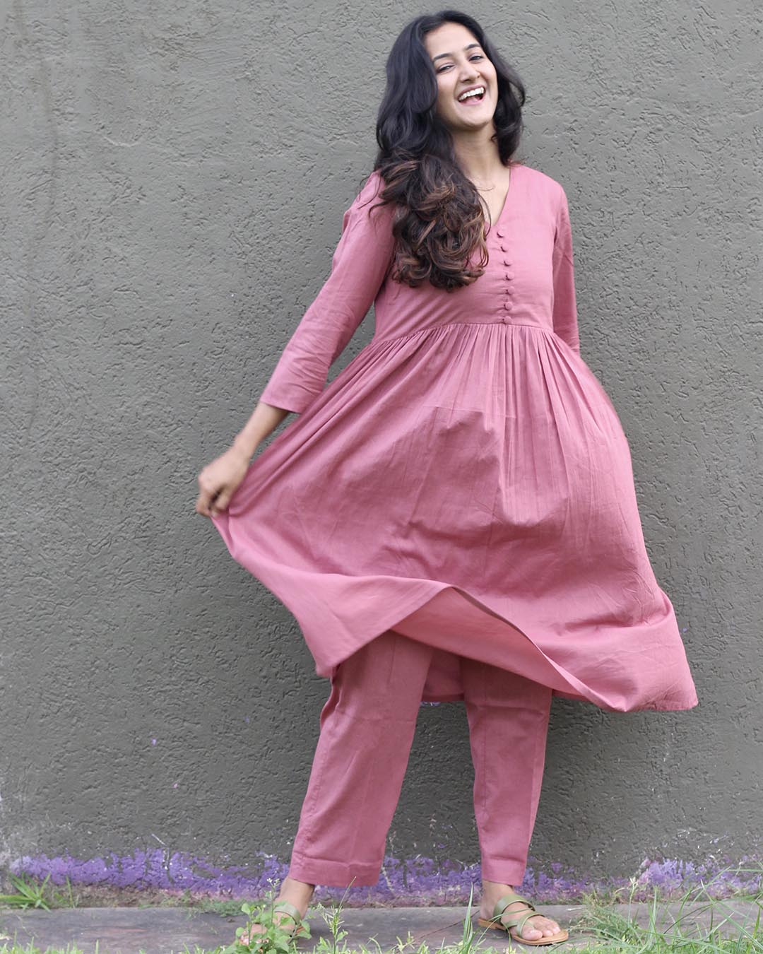 Pink Cotton Kurta Set