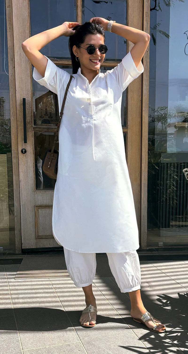 Women Cotton Plain Kurta Set