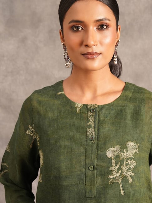 Green Kurta with Printed Palazzo Set