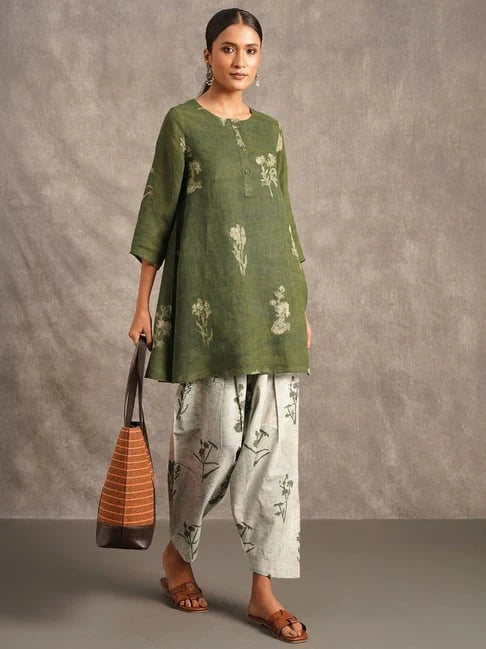 Green Kurta with Printed Palazzo Set