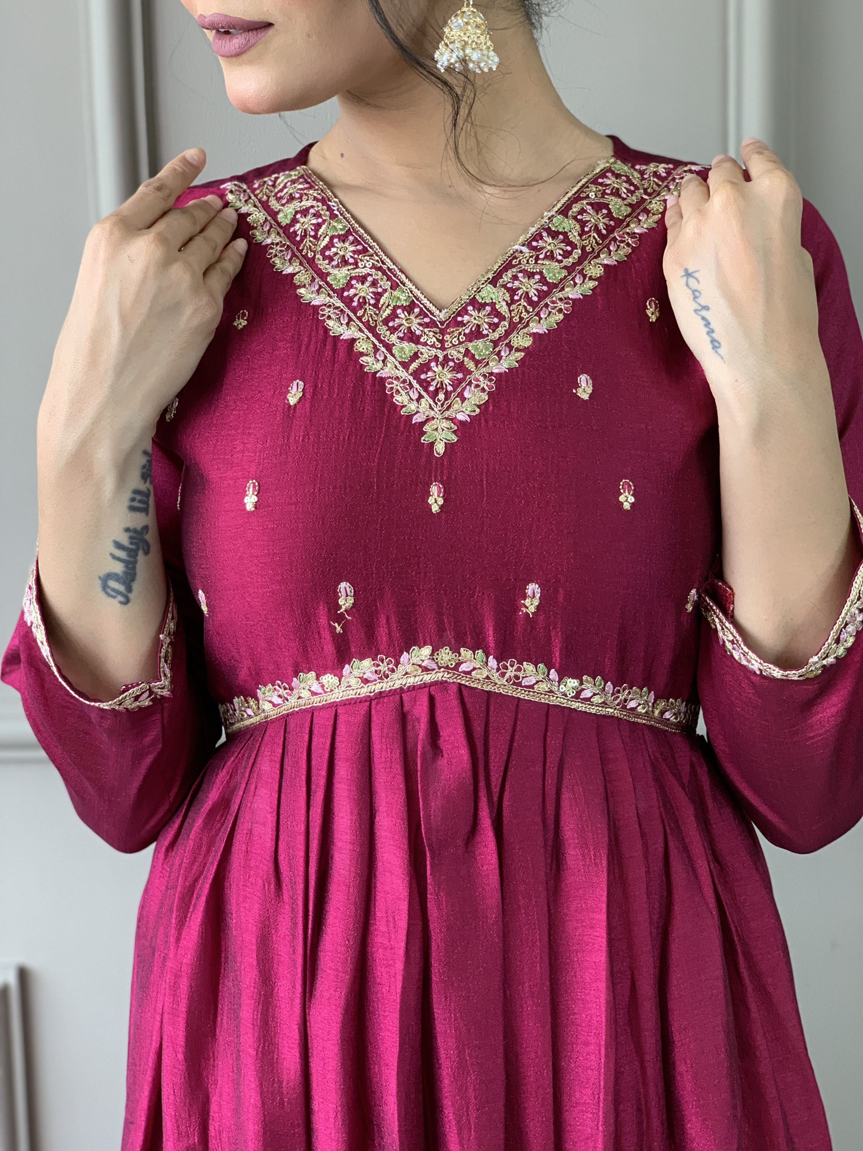 Women Embroidered Straight Kurta with Palazzos & Dupatta