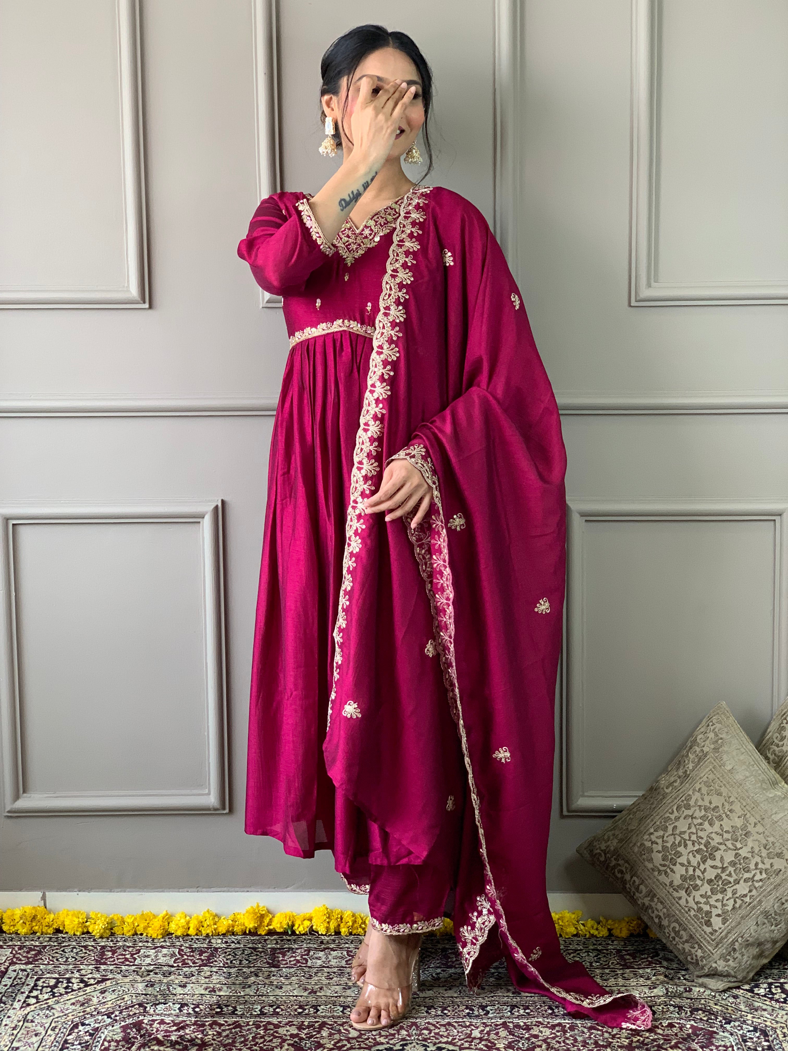 Women Embroidered Straight Kurta with Palazzos & Dupatta