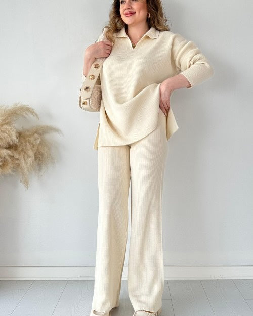 V-Neck Casual Slit Knitted Two-Piece Set