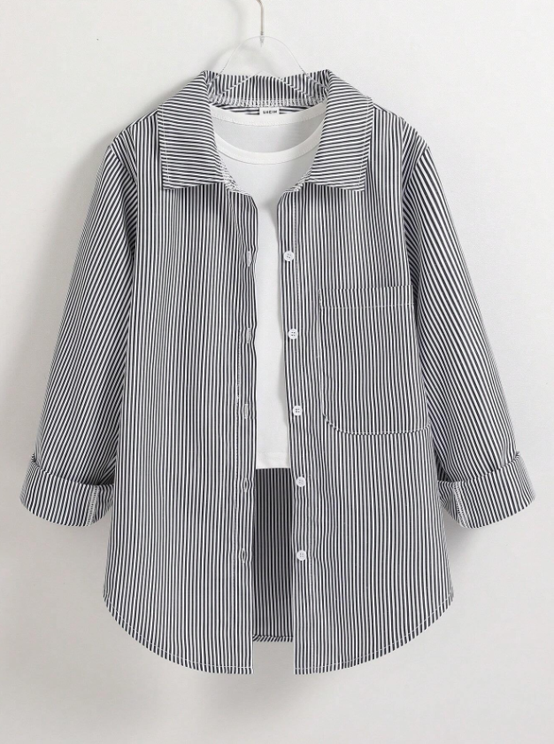 Tween Girl Korean Style Striped Casual