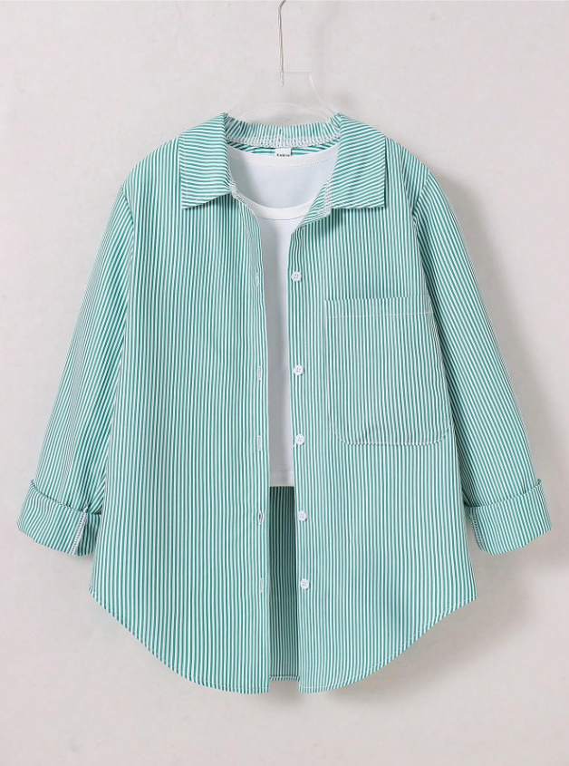 Tween Girl Korean Style Striped Casual