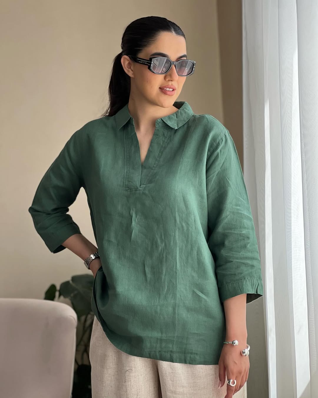 Women's Plain Button Front Long Sleeve Casual Top