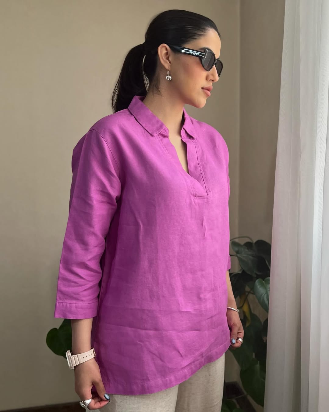 Women's Plain Button Front Long Sleeve Casual Top