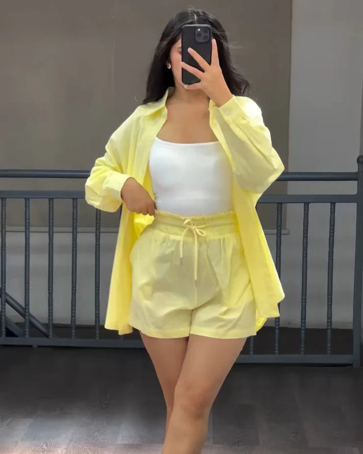 Women’s Oversized Cotton Shirt & Shorts Co-ord Set