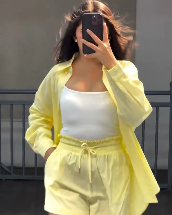 Women’s Oversized Cotton Shirt & Shorts Co-ord Set