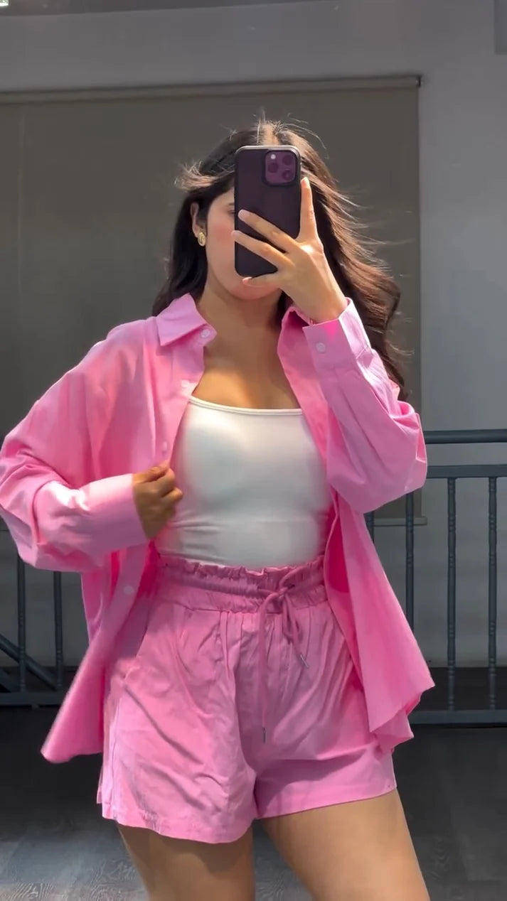Women’s Oversized Cotton Shirt & Shorts Co-ord Set