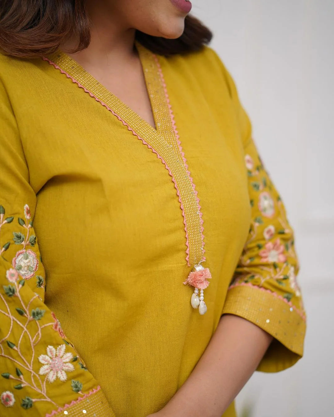 YELLOW EMBROIDERED KURTA SET