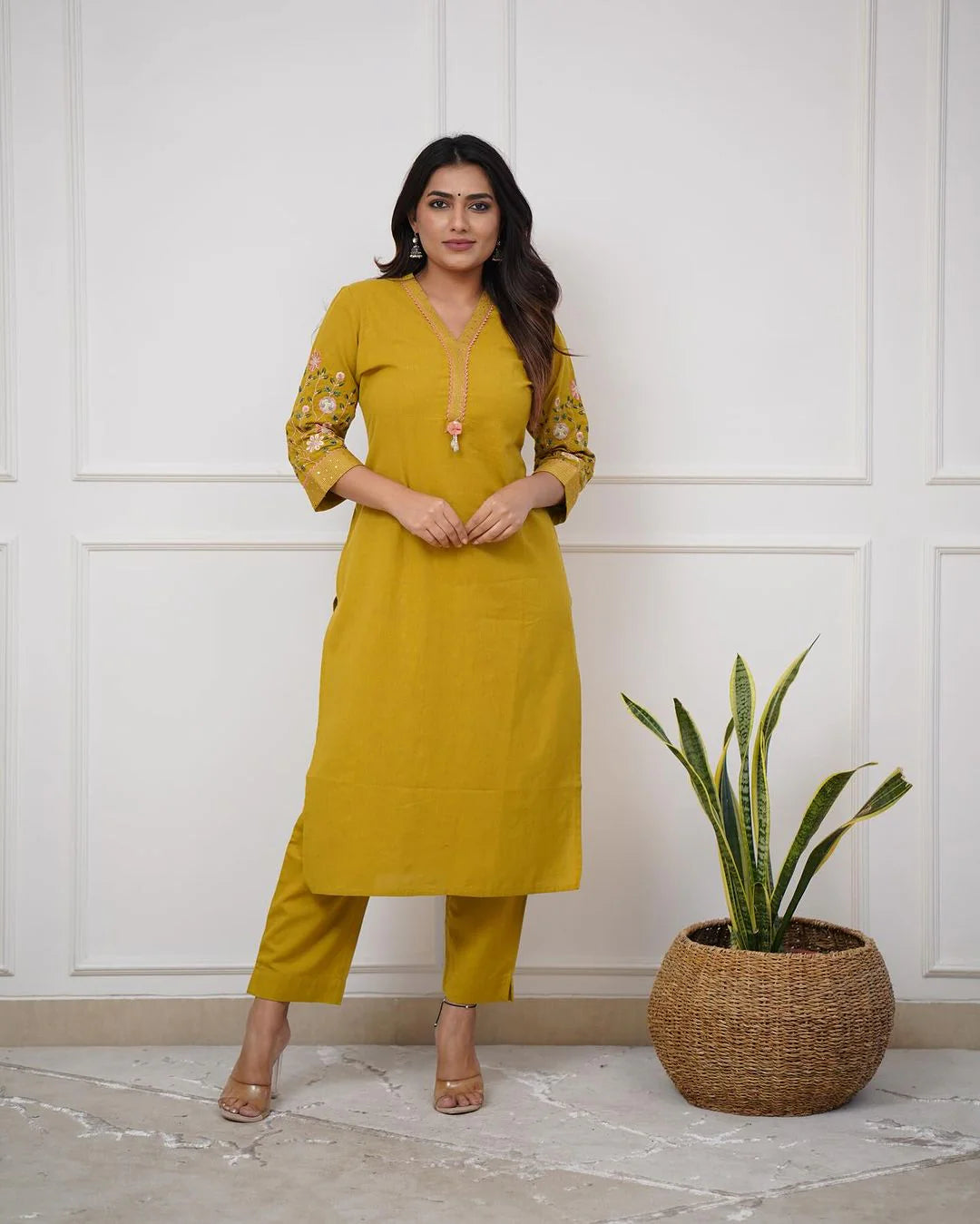 YELLOW EMBROIDERED KURTA SET