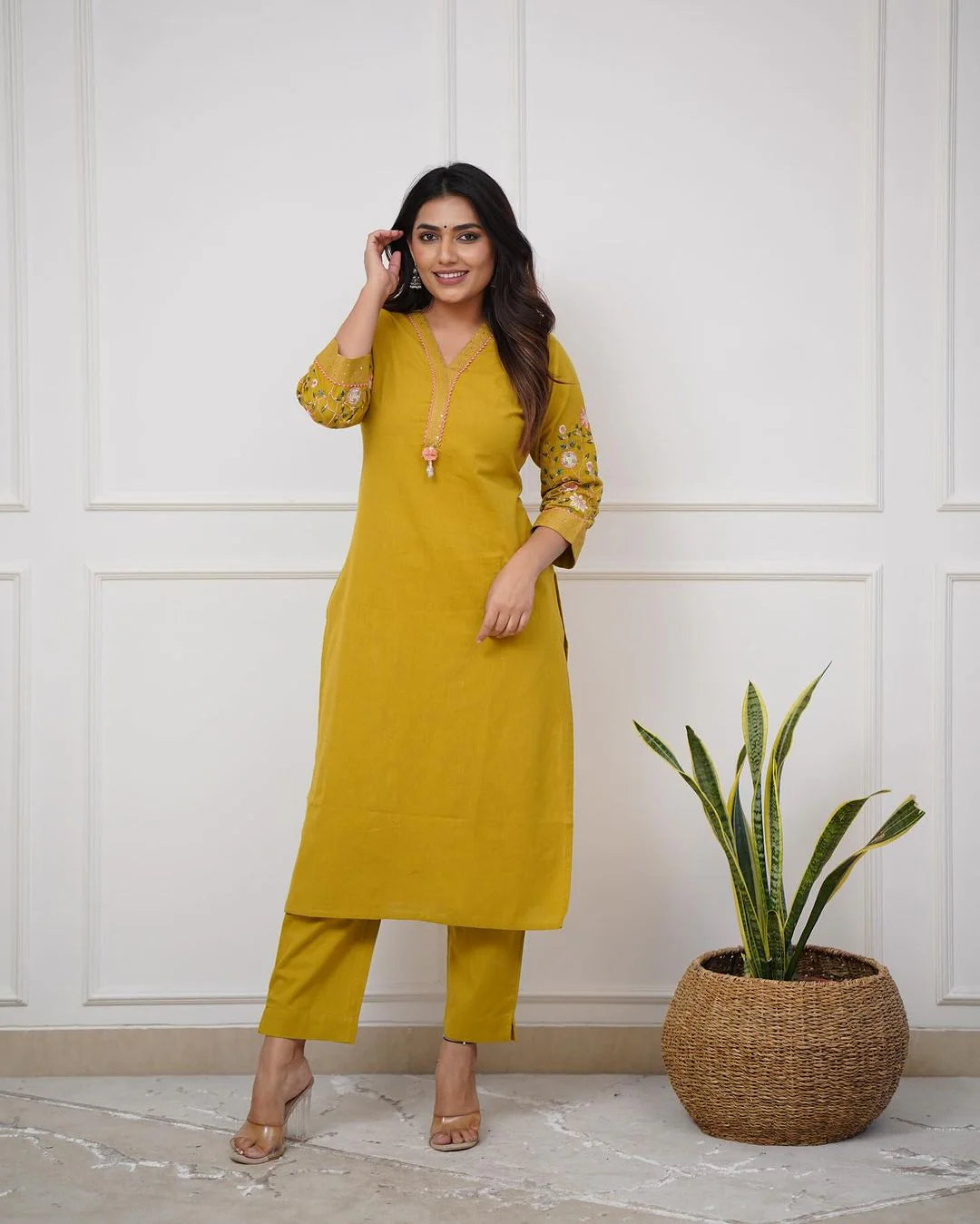 YELLOW EMBROIDERED KURTA SET