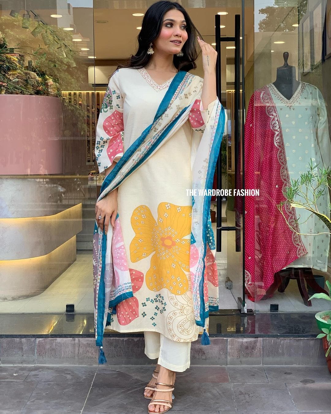 Comfortable And Attractive Softest Muslin Suit Set Which Is Beautifully Decorated With Hand Embroidery And Thread Work. It Is Paired With Matching Pants And Dupatta