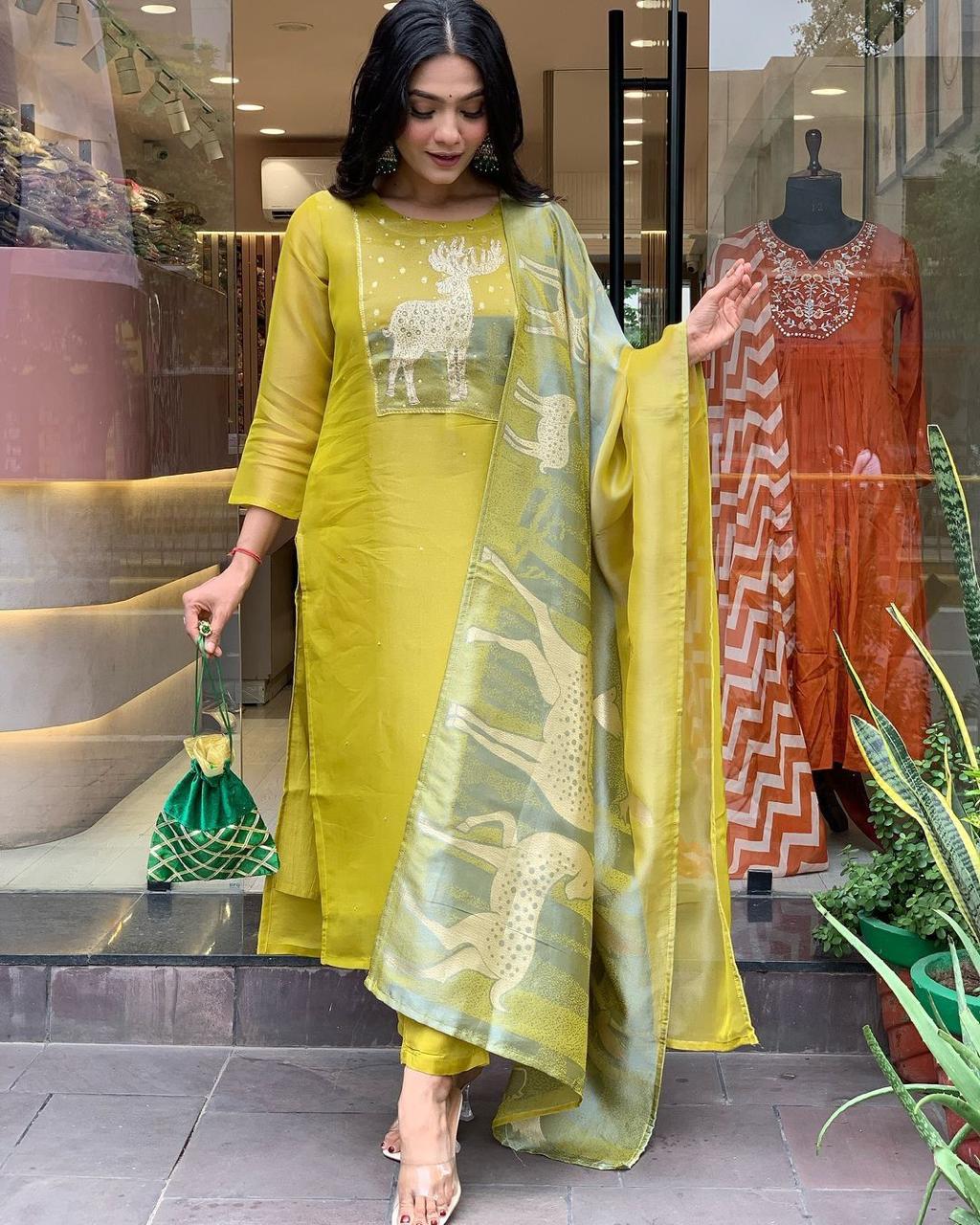 Women Embroidered Straight Kurta Suit Set