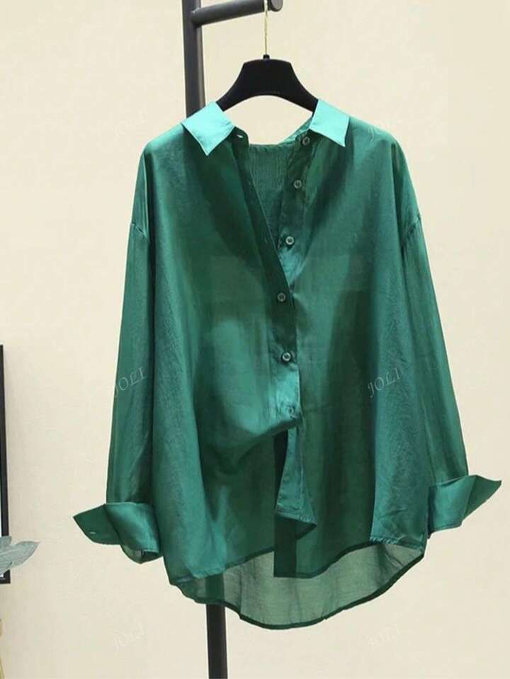 Women's Casual Versatile Solid Color Semi-Sheer Blouse
