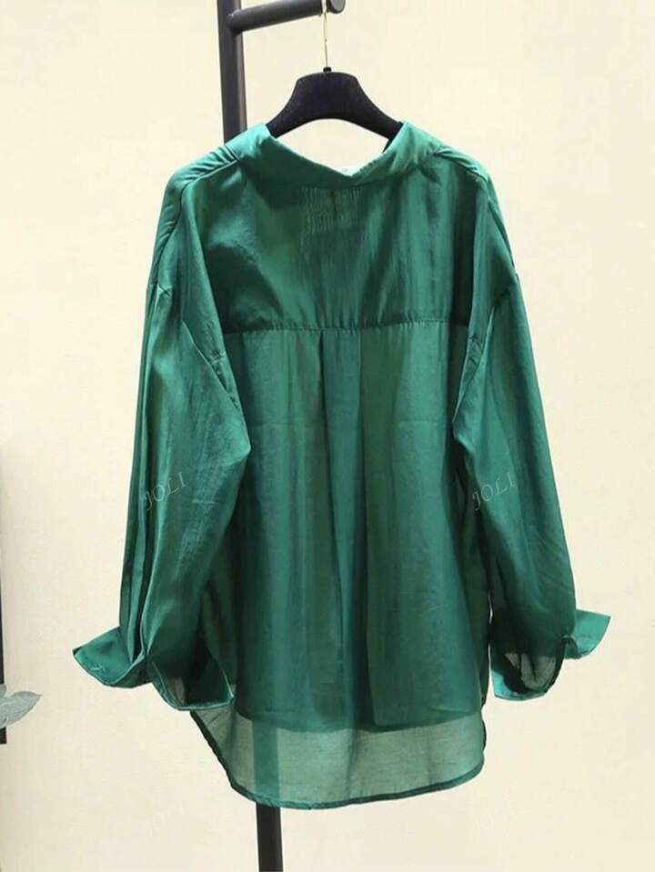 Women's Casual Versatile Solid Color Semi-Sheer Blouse
