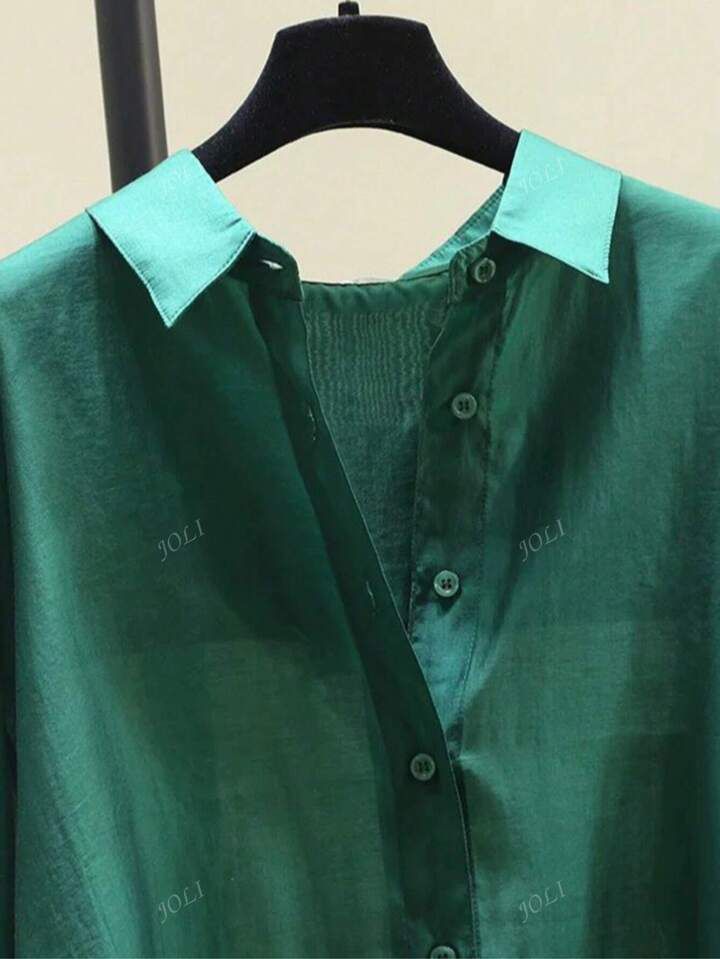 Women's Casual Versatile Solid Color Semi-Sheer Blouse