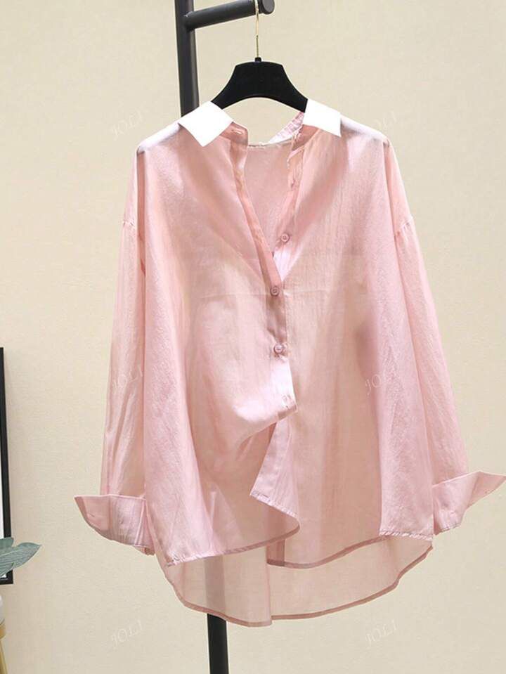 Women's Casual Versatile Solid Color Semi-Sheer Shirt