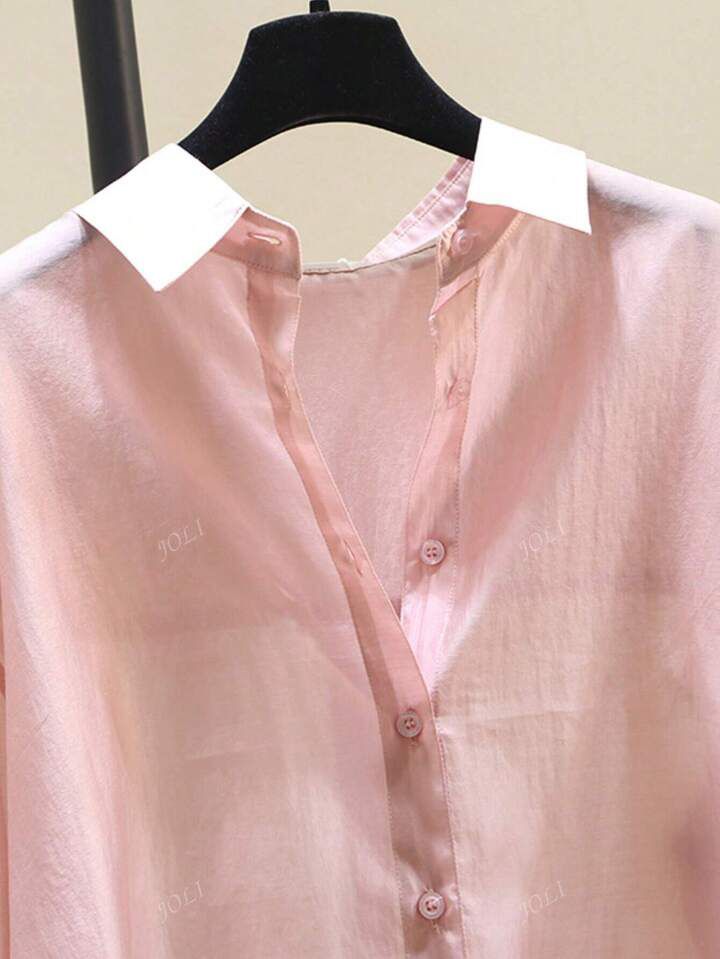 Women's Casual Versatile Solid Color Semi-Sheer Shirt