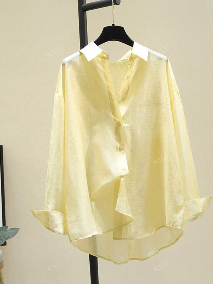 Women's Casual Versatile Solid Color Semi-Sheer Shirt