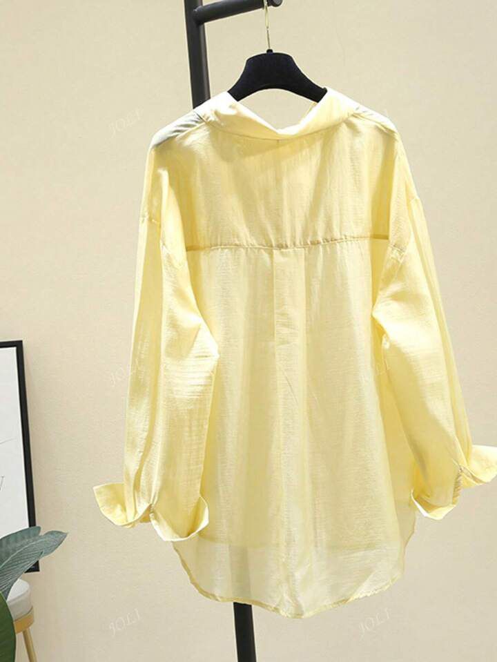 Women's Casual Versatile Solid Color Semi-Sheer Shirt