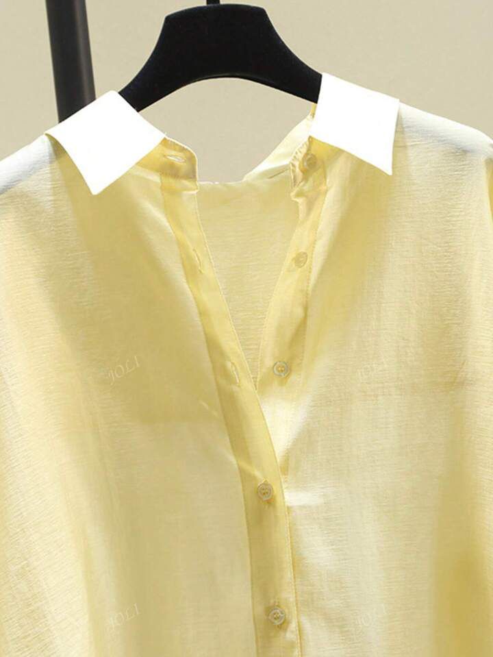 Women's Casual Versatile Solid Color Semi-Sheer Shirt