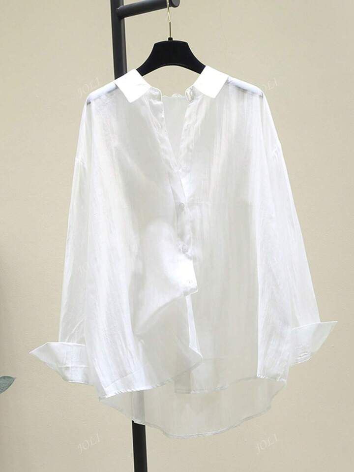 Women's Casual Versatile Solid Color Semi-Sheer Shirt
