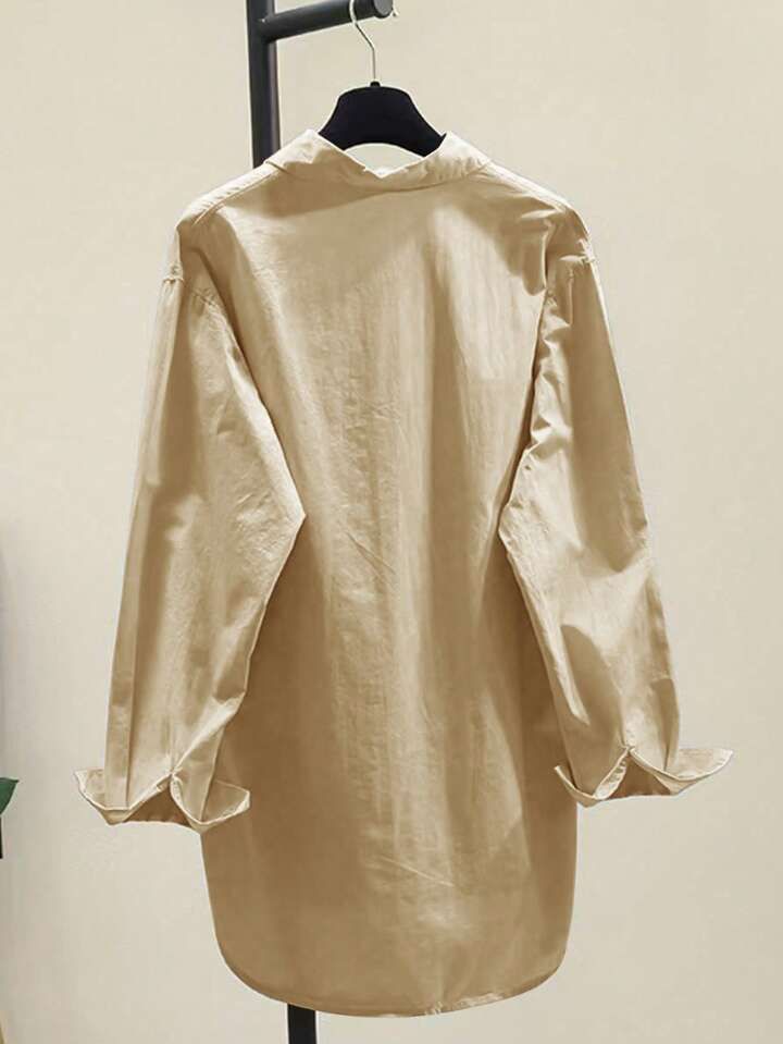 Women's Simple Turn-Down Collar Loose Long Sleeve Shirt