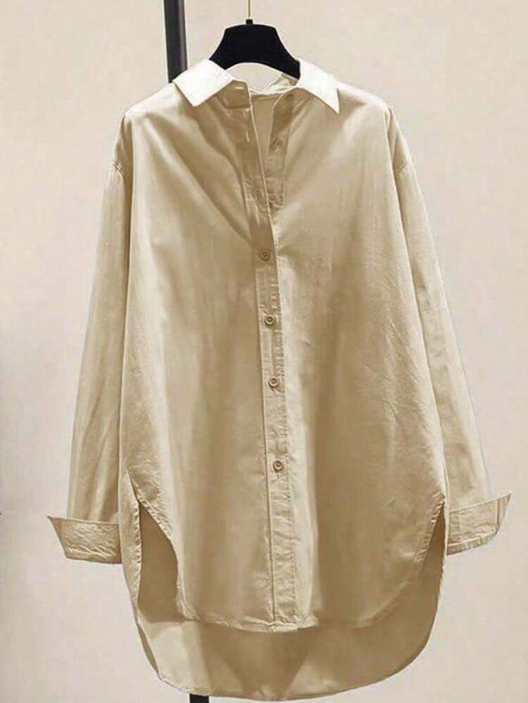 Women's Simple Turn-Down Collar Loose Long Sleeve Shirt