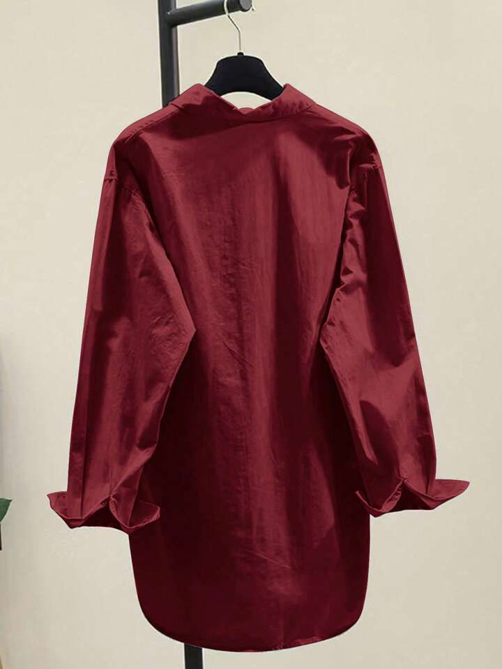 Women's Simple Turn-Down Collar Loose Long Sleeve Shirt