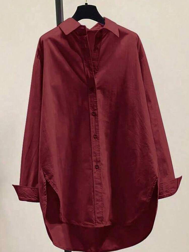 Women's Simple Turn-Down Collar Loose Long Sleeve Shirt