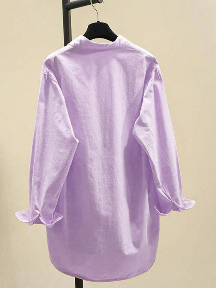 Women's Simple Turn-Down Collar Loose Long Sleeve Shirt